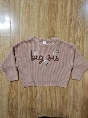 Dusty Pink Toddler Knit Sweater - Embroidered "Big Sis"